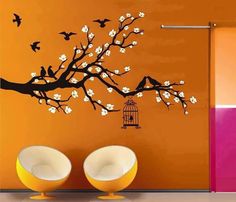 Tree branch bird cage decorative wall art