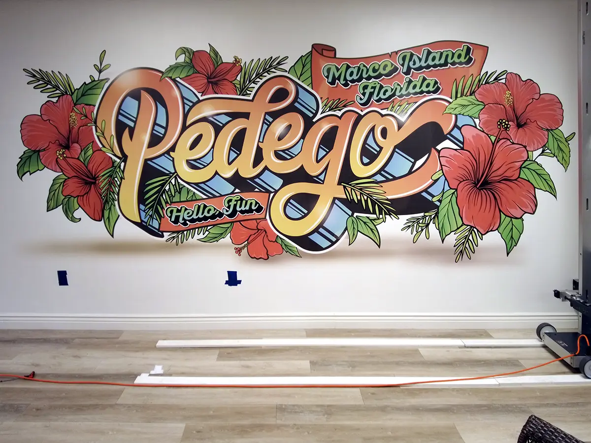 Travel-themed wall mural